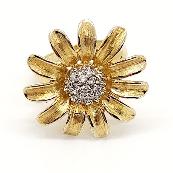 Sterling Silver Gold Vermeil Crystal Flower Ring - Picture 1 of 5